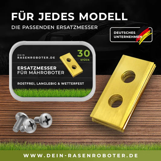 Landxcape Mähroboter alle Modelle 2-Loch Titan Ersatzklingen – Titan beschichtete Ersatzmesser für Mähroboter (18 Stück)