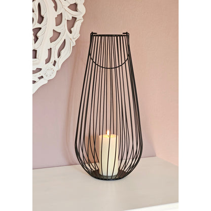 Laterne Windlicht Metalllaterne 25x50 cm Windlicht Kerzenhalter Gartenlampe schwarz