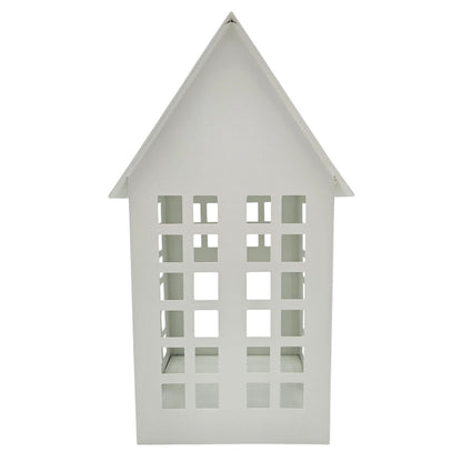 Windlicht Metall Haus weiß 2er Set Teelichthalter Deko Laternenhaus 21 cm