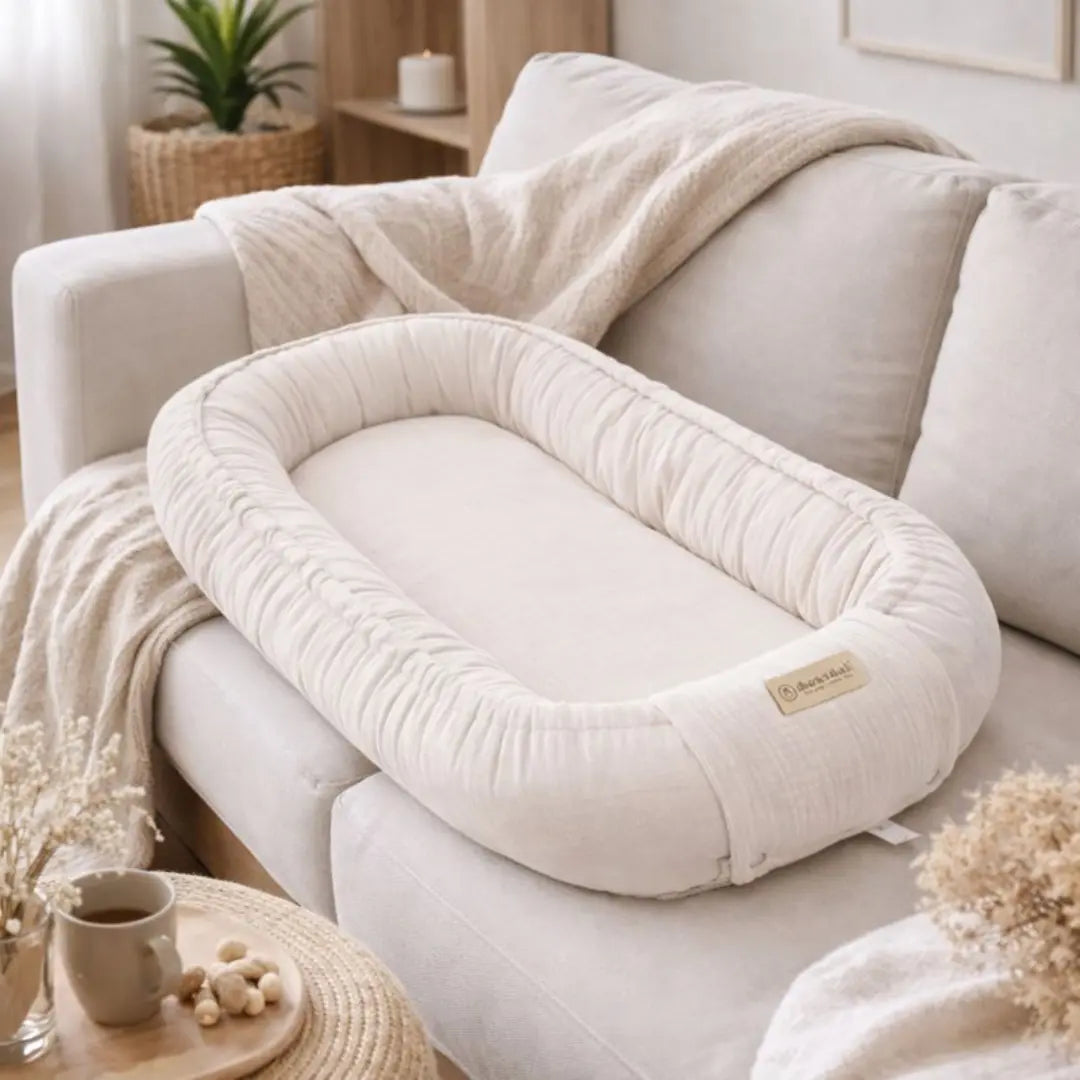 Babynest Musselin beige – atmungsaktiv & mitwachsend