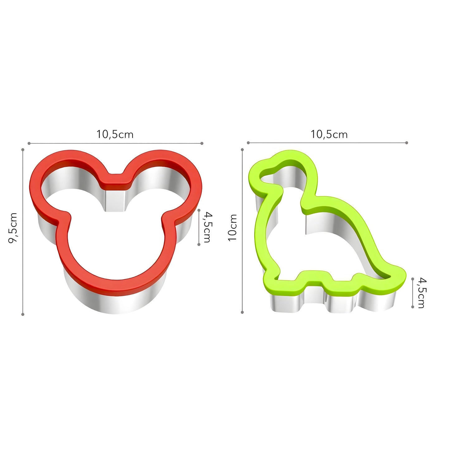 Ausstechformen aus Edelstahl Sandwich Cutter Maus DInosaurier - 2er Set