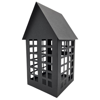 Windlicht Metall Haus schwarz 2er Set Teelichthalter Deko Laternenhaus 21 cm