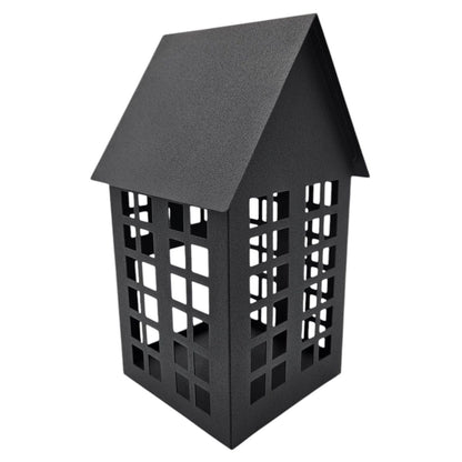 Windlicht Metall Haus schwarz 2er Set Teelichthalter Deko Laternenhaus 21 cm
