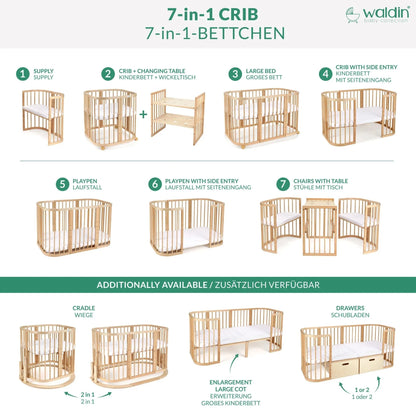 Babybett 7-in-1 – Ein Bett für viele Jahre - mitwachsend | Quadratische Form