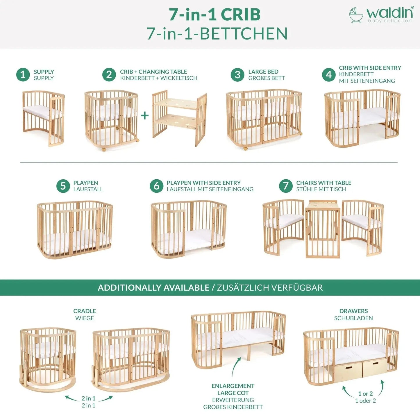 Babybett 7-in-1  Quadratische Form | B-Ware