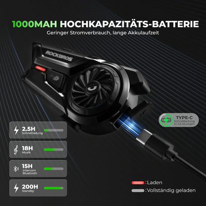 Motorrad Intercom Bluetooth Headsets mit Gegensprechanlagen 300m, IP56 Wasserdicht Staubdicht
