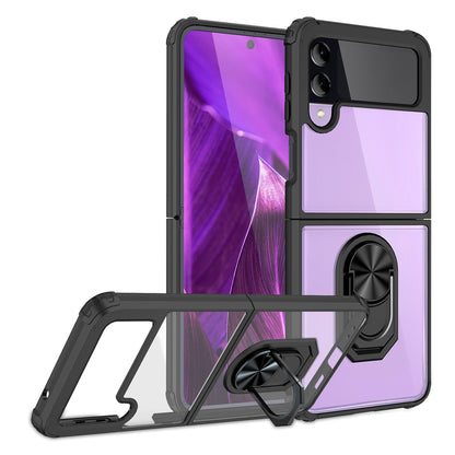 NALIA Klare Ringhülle kompatibel mit Samsung Galaxy Z Flip4 Hülle, Verstärkter Aufprall-Schutz Rahmen, Transparent Anti-Gelb Kratzfest Harte Rückseite & Silikon-Rand, 360-Grad Ring
