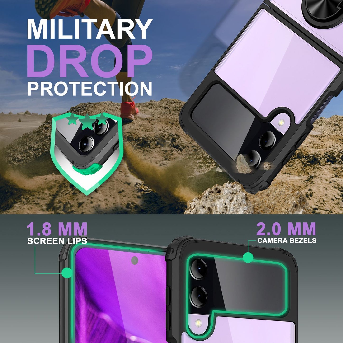 NALIA Klare Ringhülle kompatibel mit Samsung Galaxy Z Flip4 Hülle, Verstärkter Aufprall-Schutz Rahmen, Transparent Anti-Gelb Kratzfest Harte Rückseite & Silikon-Rand, 360-Grad Ring
