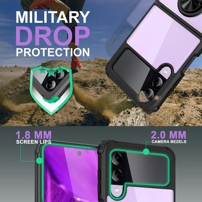 NALIA Klare Ringhülle kompatibel mit Samsung Galaxy Z Flip4 Hülle, Verstärkter Aufprall-Schutz Rahmen, Transparent Anti-Gelb Kratzfest Harte Rückseite & Silikon-Rand, 360-Grad Ring