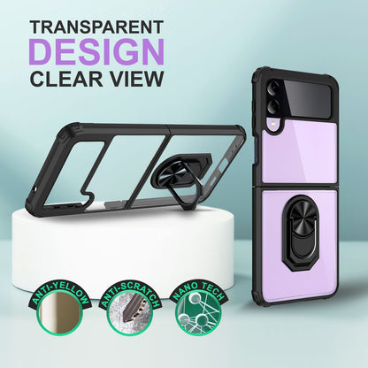 NALIA Klare Ringhülle kompatibel mit Samsung Galaxy Z Flip4 Hülle, Verstärkter Aufprall-Schutz Rahmen, Transparent Anti-Gelb Kratzfest Harte Rückseite & Silikon-Rand, 360-Grad Ring