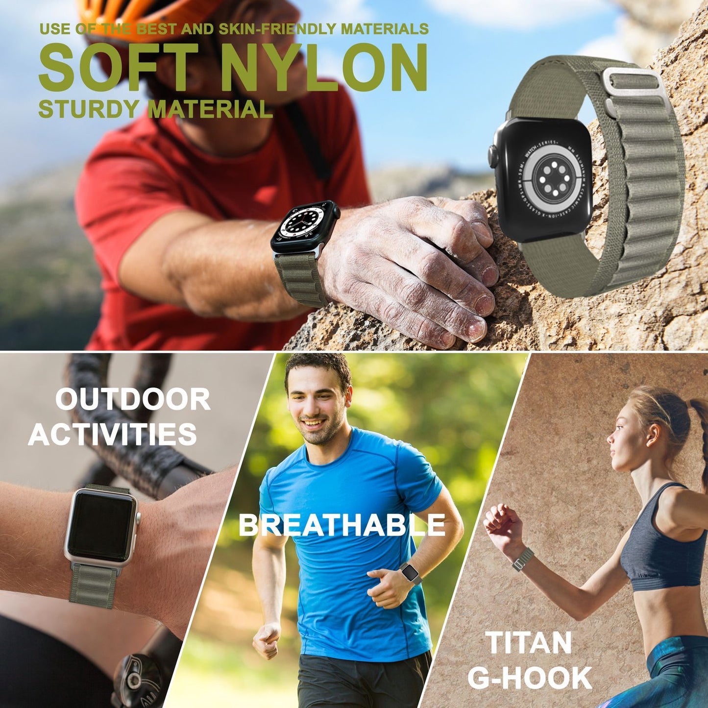 NALIA Smart Watch Armband Alpine Loop Style kompatibel mit Apple Watch Armband Ultra/SE & Series 8/7/6/5/4/3/2/1, 38/40/41mm, G-Haken iWatch Outdoor Uhr Band, Nylon