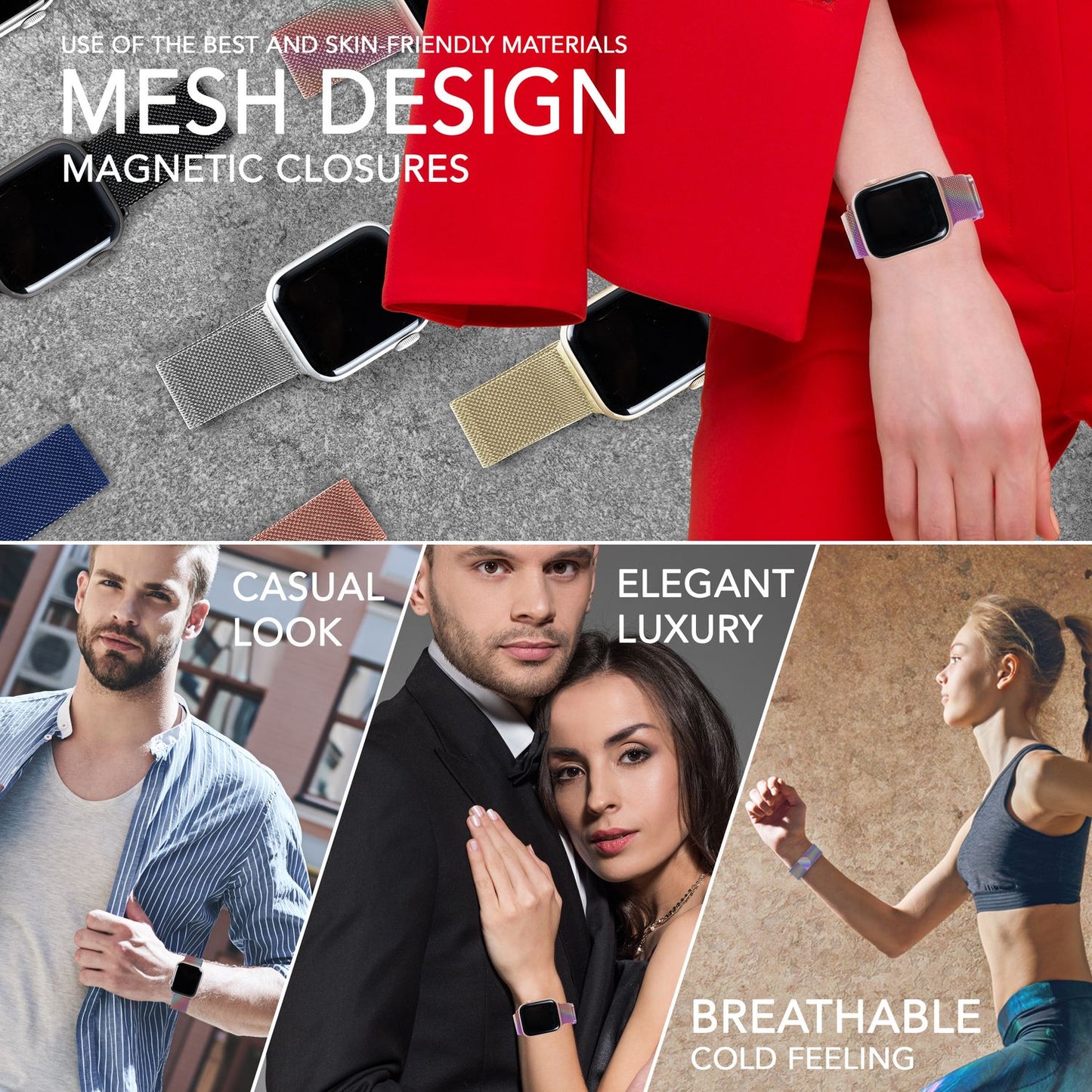 NALIA Milanaise Edelstahl Smart Watch Armband kompatibel mit Apple Watch Armband SE & Series 8/7/6/5/4/3/2/1, 38mm 40mm 41mm, iWatch-Band Magnet-Verschluss, Metall