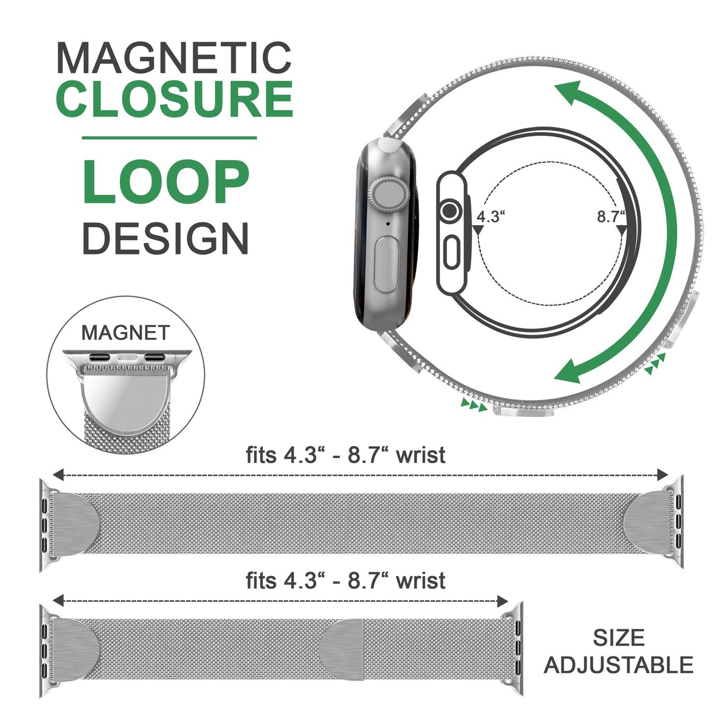 NALIA Milanaise Edelstahl Smart Watch Armband kompatibel mit Apple Watch Armband SE & Series 8/7/6/5/4/3/2/1, 38mm 40mm 41mm, iWatch-Band Magnet-Verschluss, Metall