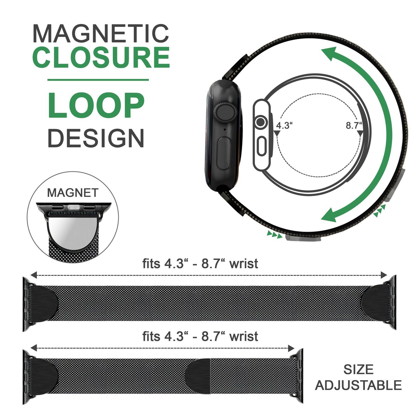 NALIA Milanaise Edelstahl Smart Watch Armband kompatibel mit Apple Watch Armband Ultra/SE & Series 8/7/6/5/4/3/2/1, 42mm 44mm 45mm 49mm, iWatch-Band Magnet-Verschluss, Metall