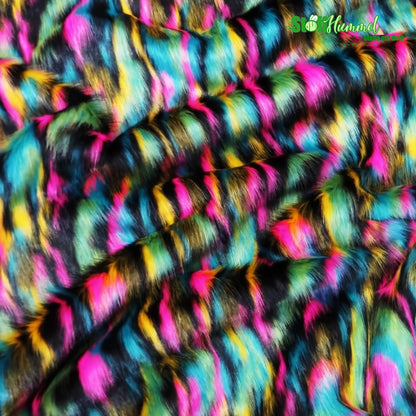 Ecoshag™ Yellow, Teal, Fuchsia Sunset Multi-Color Faux Fur