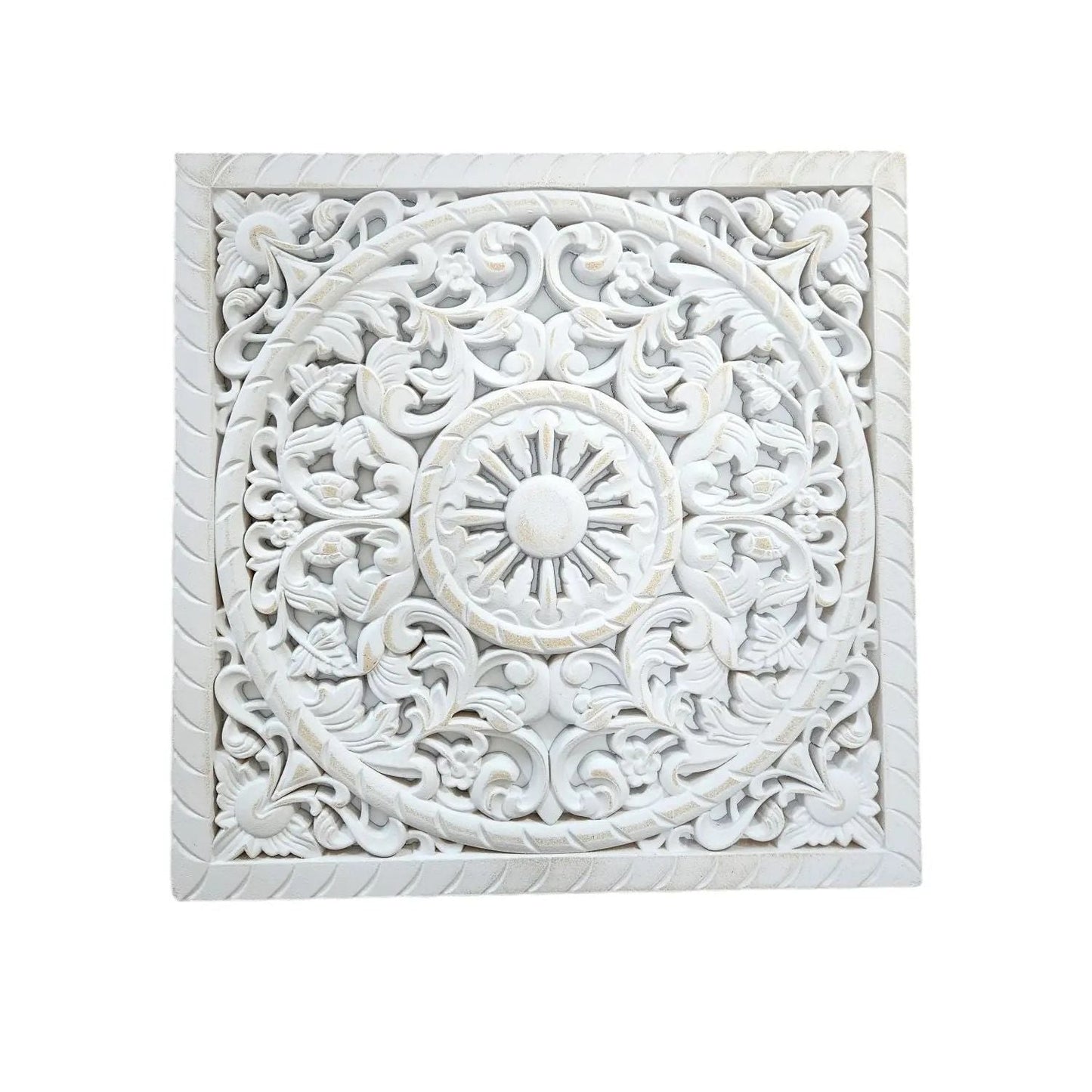 Wandornament Holz weiß 40 x 40 cm shabby Landhaus Ornament Holzornament Holzbild