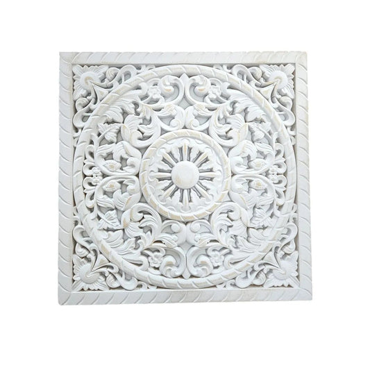 Wandornament Holz weiß 40 x 40 cm shabby Landhaus Ornament Holzornament Holzbild