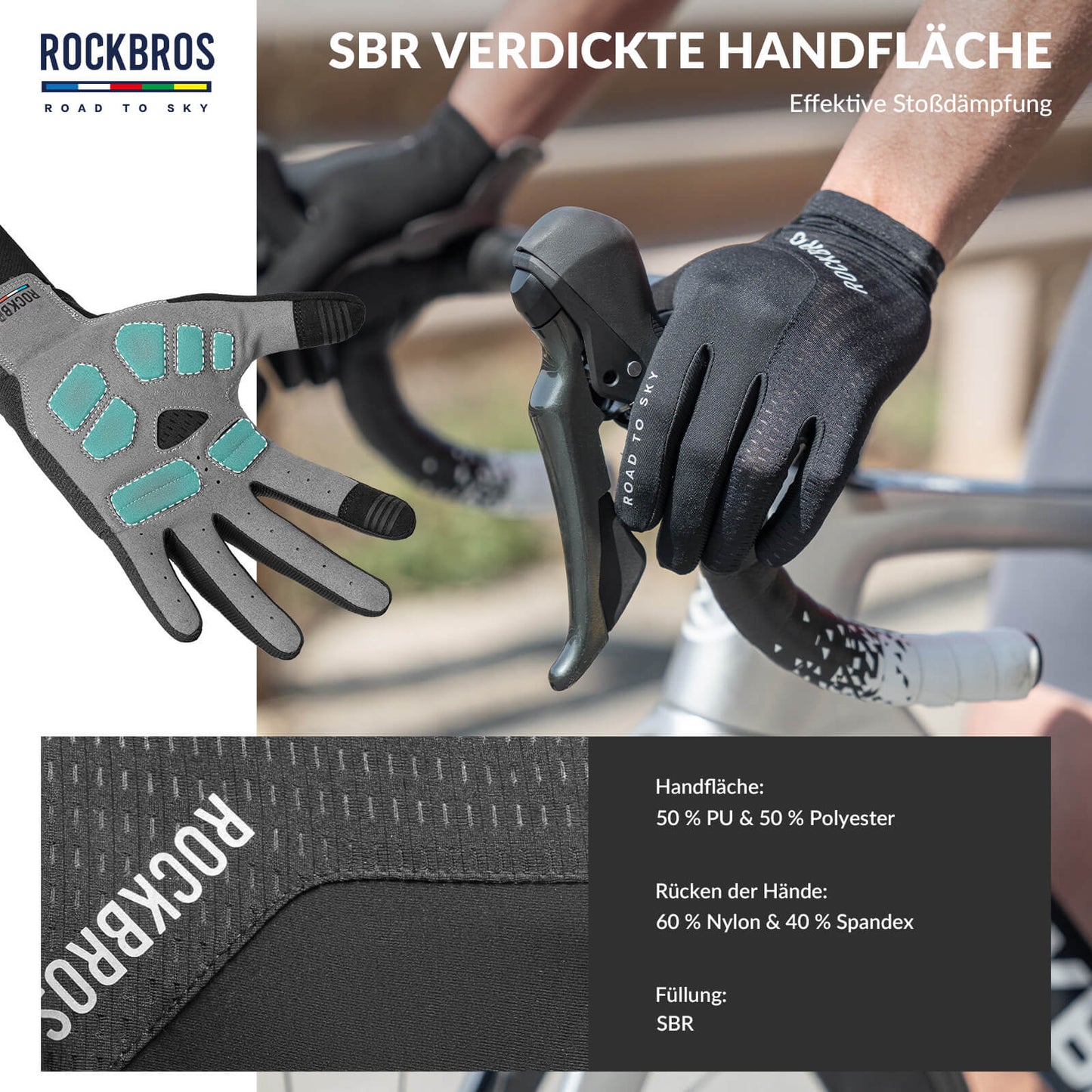 ROAD TO SKY Fahrradhandschuhe mit Touchscreen Atmungsaktiv Herren/Damen