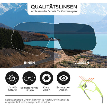 Selbsttönende Fahrradbrille für Kinder mit UV400-Schutz