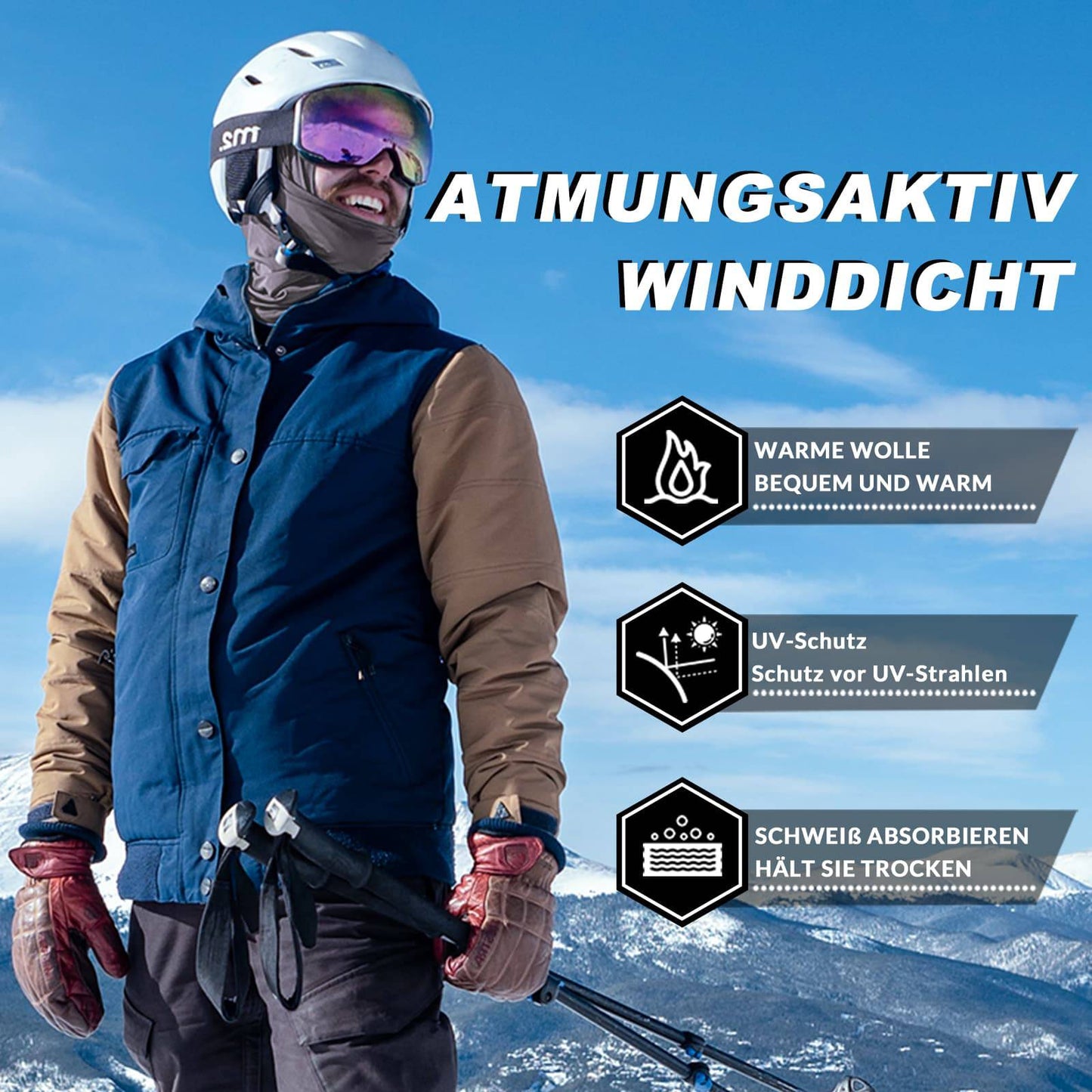 ROCKBROS Sturmhaube 2er Set Herbst Winter Balaclava für Outdoorsports Unisex