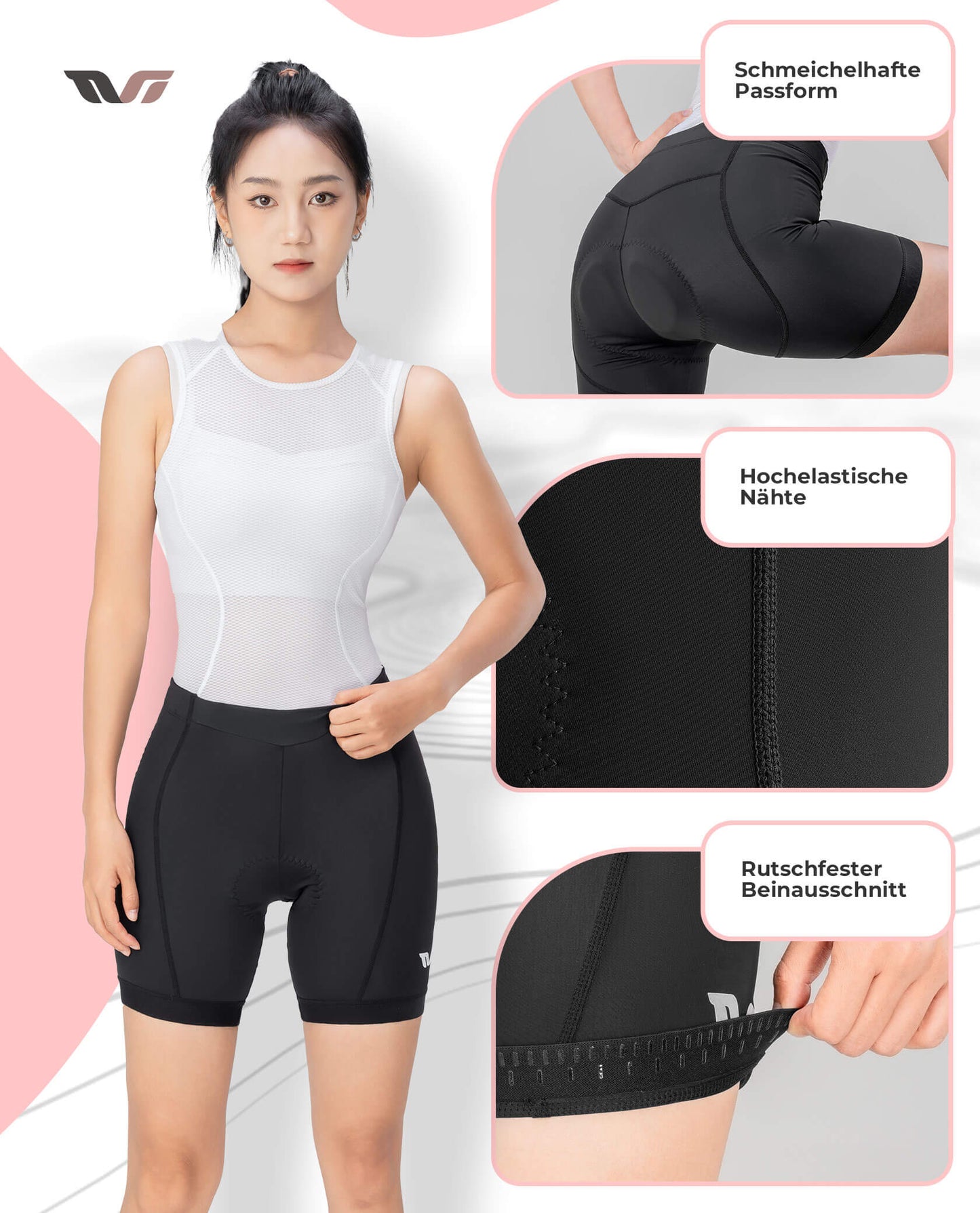 TVI Damen Radlerhose Gepolstert Fahrradhose Schnell Trocknend