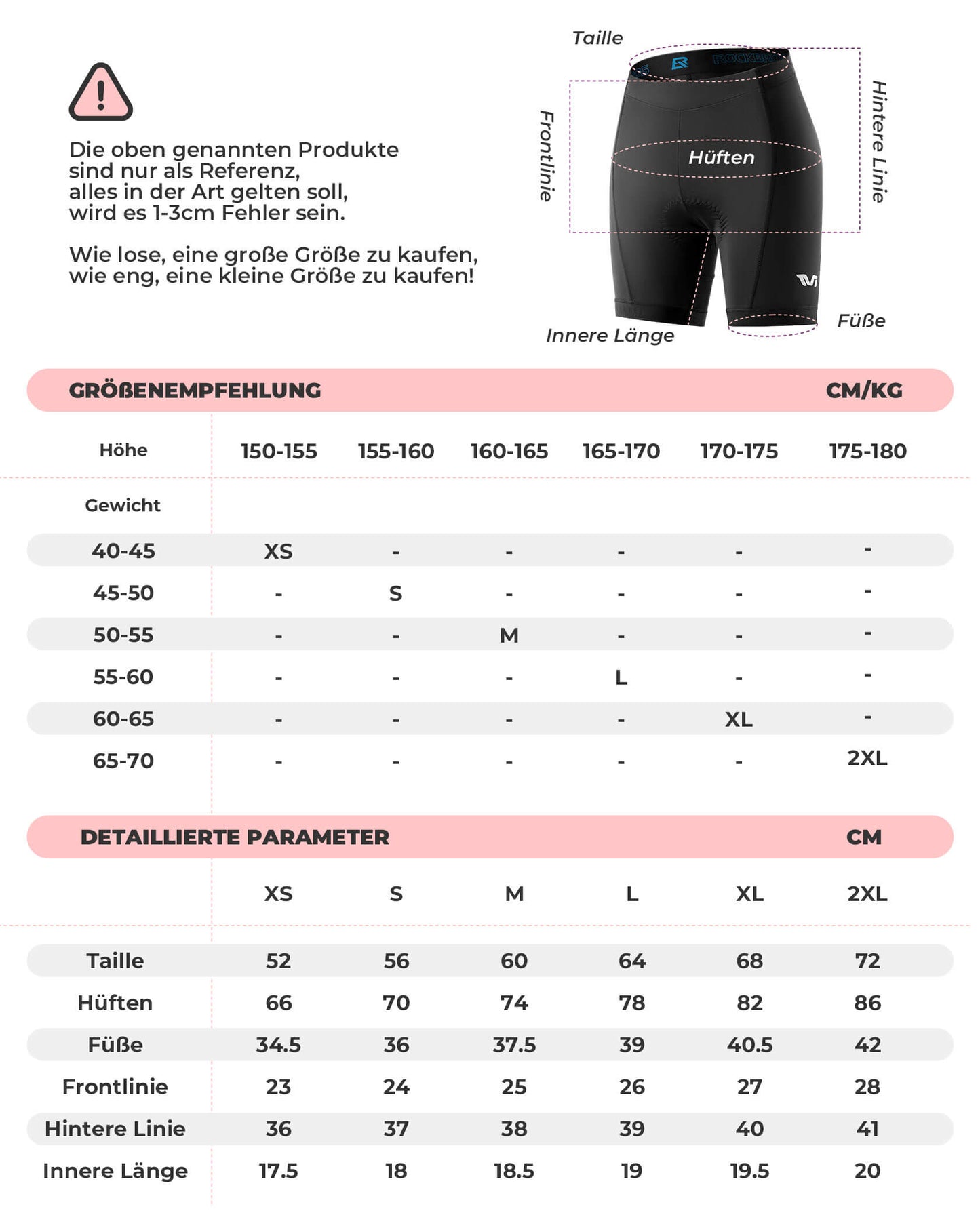 TVI Damen Radlerhose Gepolstert Fahrradhose Schnell Trocknend