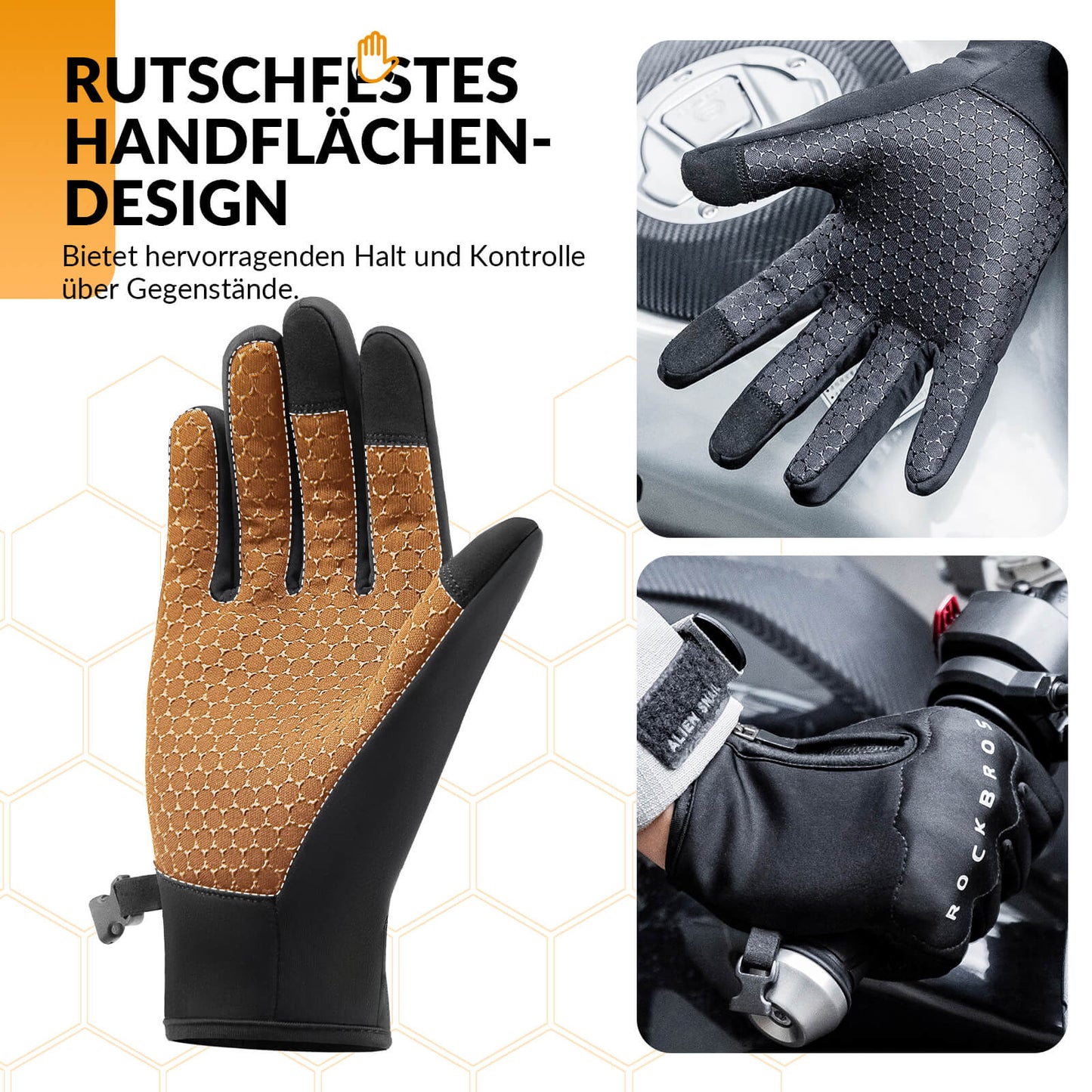 ROCKBROS Winter Fahrradhandschuhe mit Gel Gepolstert Touchscreen-fähig