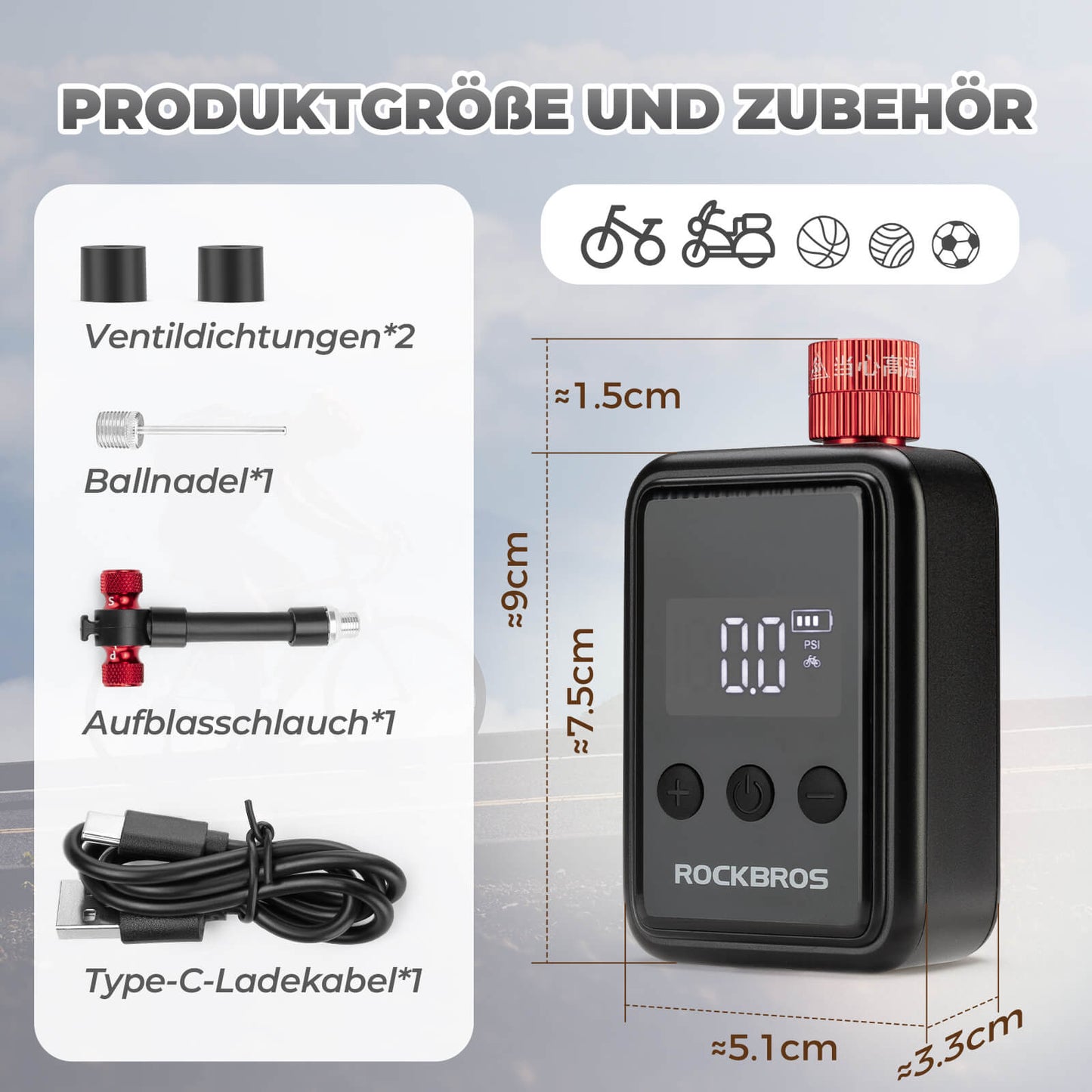 Mini Elektrische Fahrradpumpe LED-Anzeige