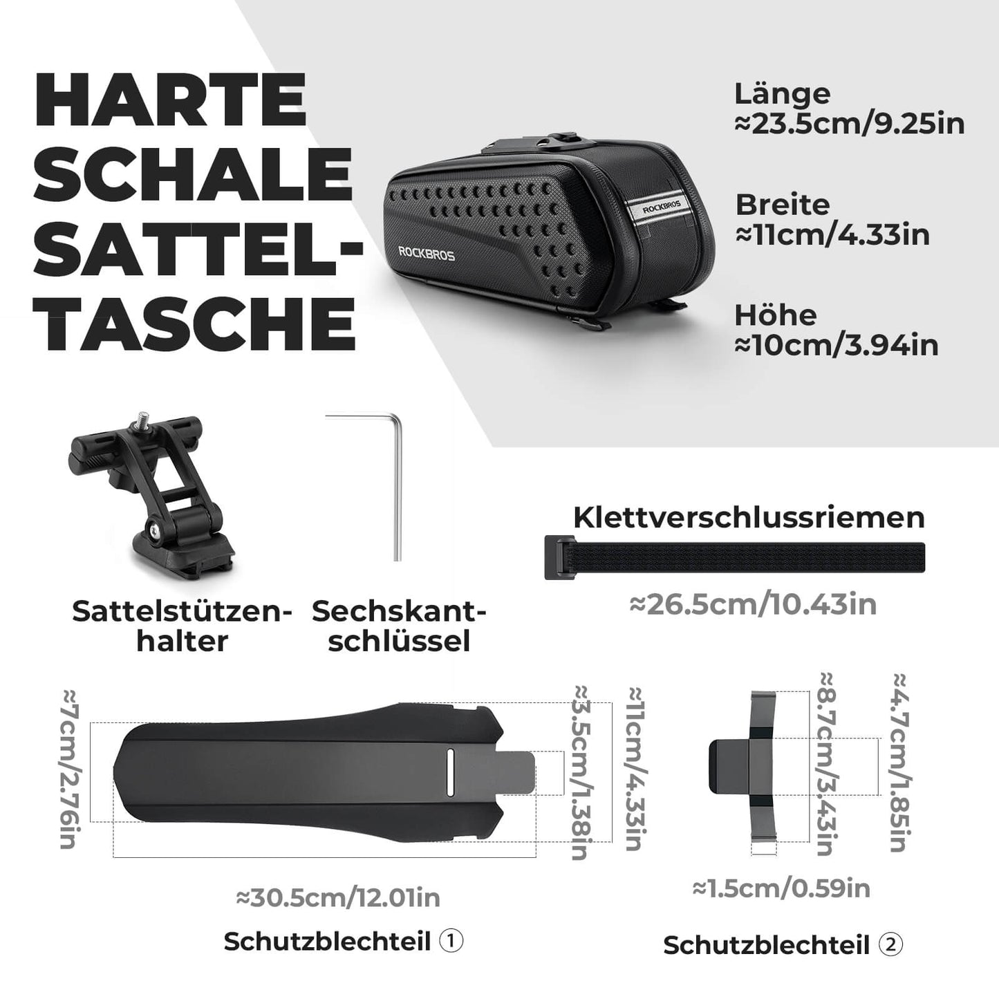 ROCKBROS Fahrrad Satteltasche mit Schutzblech Wasserabweisend 1,3L/0.8L