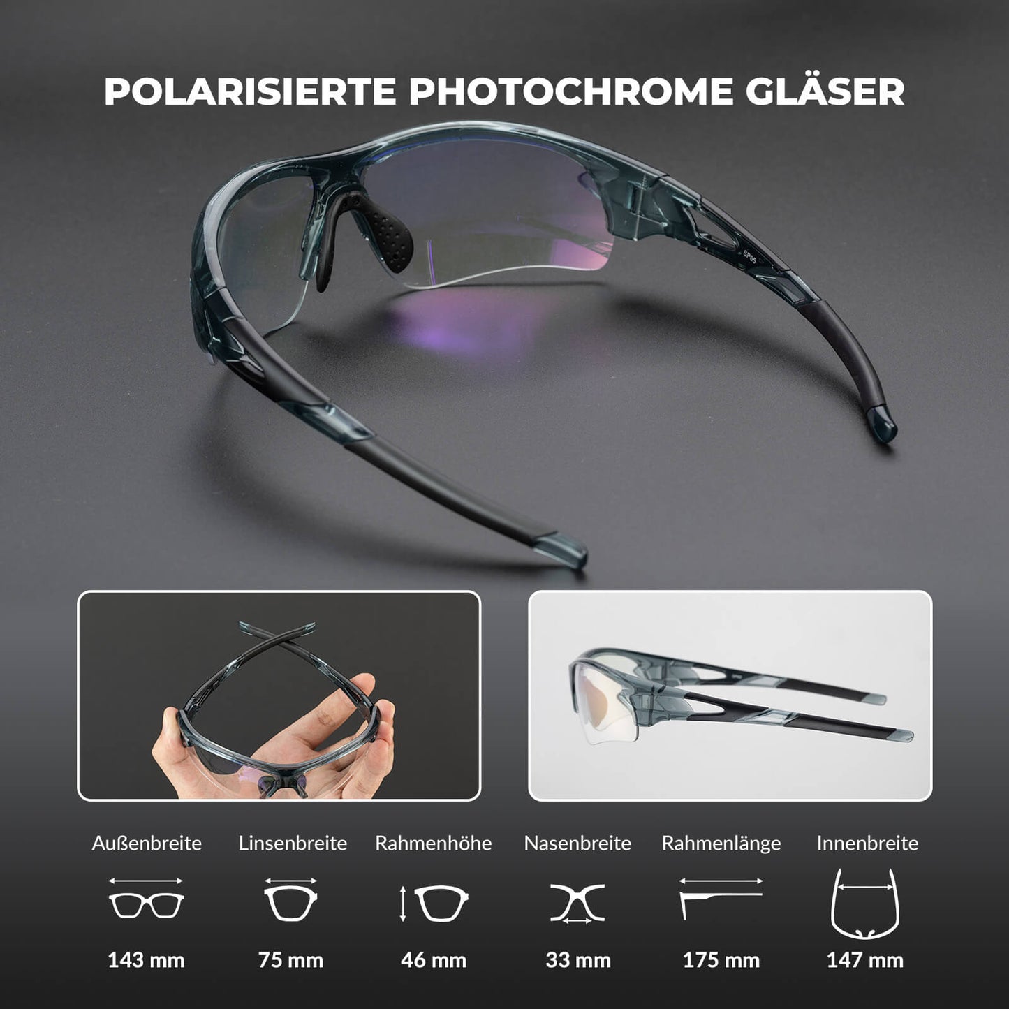 Photochromatische Fahrradbrille für Damen und Herren