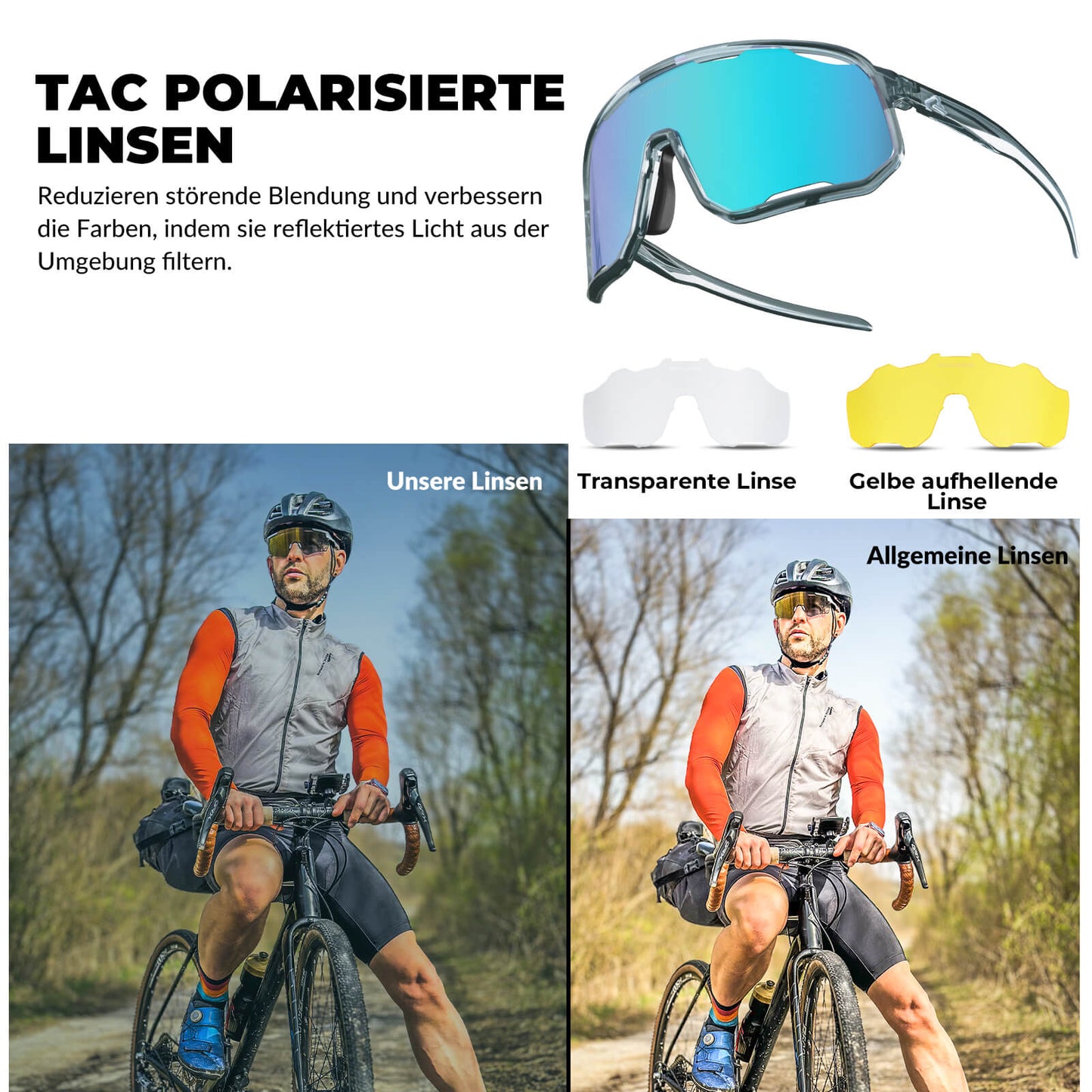 Polarisierte Unisex Fahrradbrille mit Wechsel-Nasenpads