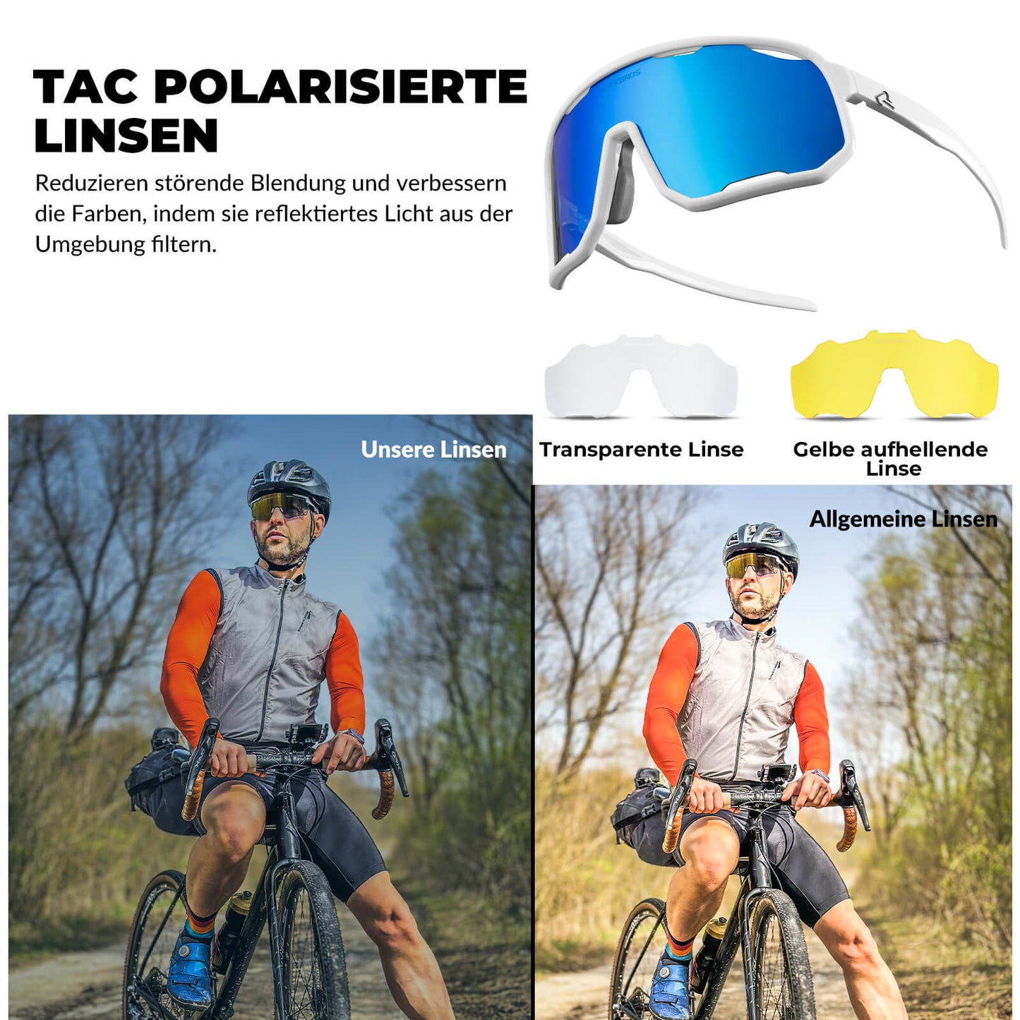 Polarisierte Unisex Fahrradbrille mit Wechsel-Nasenpads