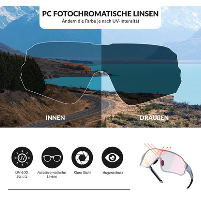 Selbsttönende Fahrradbrille mit Integriertem UV400-Schutz