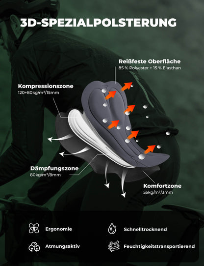 Fahrradhose Lang Gepolstert Nahtlos Schnelltrocknend Herren