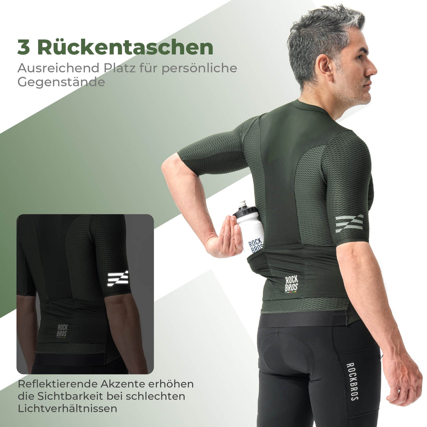 ROAD TO SKY Herren Kurzarm Radtrikot Jersey für MTB & Rennrad Grün