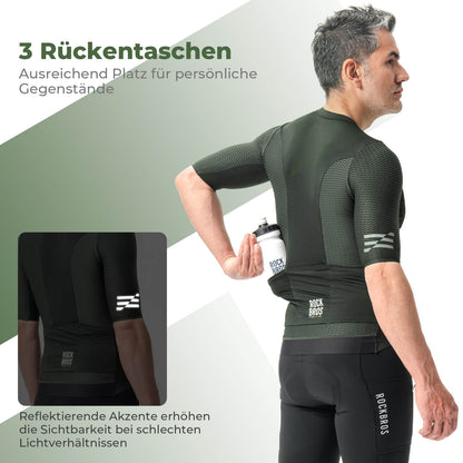 ROAD TO SKY Herren Kurzarm Radtrikot Jersey für MTB & Rennrad Grün