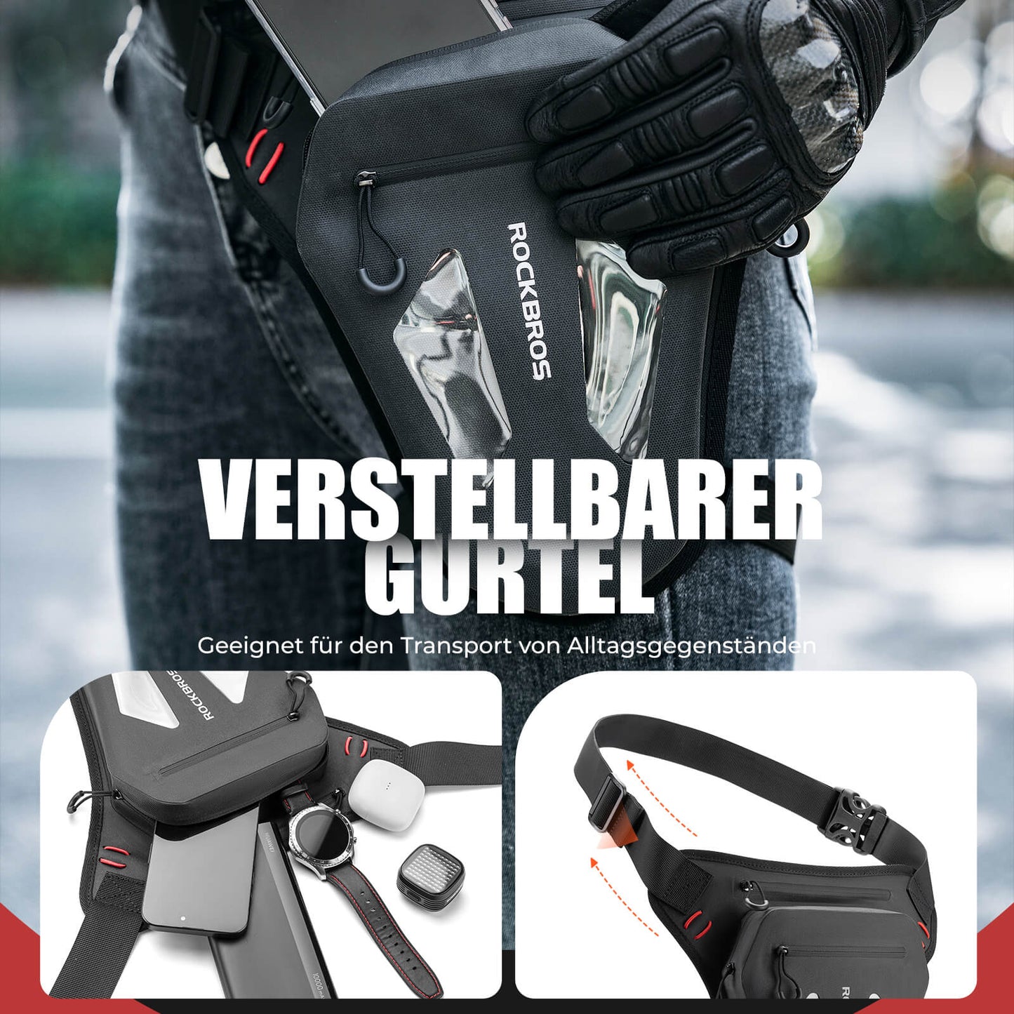 ROCKBROS Motorrad Beintasche Beinbeutel Hüfttasche mit Schultergurte