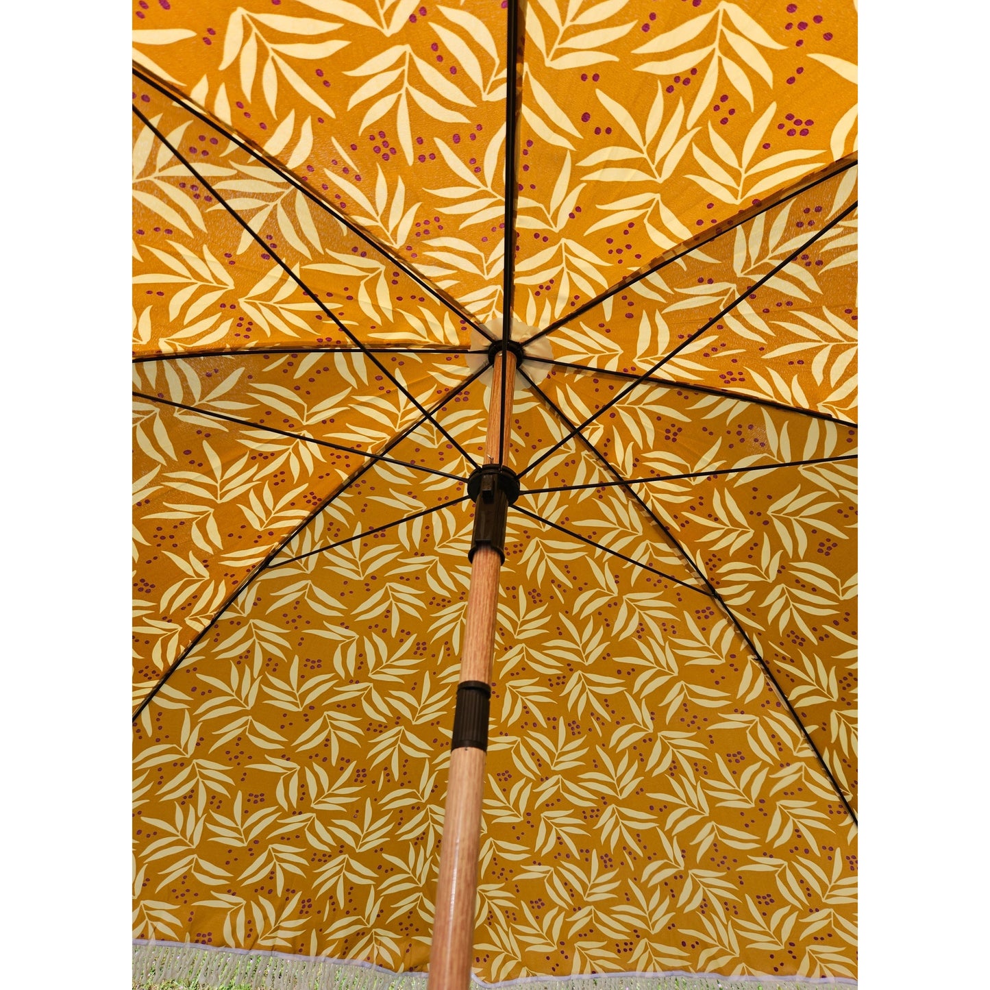 Sonnenschirm Strandschirm Schirm UV Schutz mit Tasche Fransen Gelb Ø 170 cm