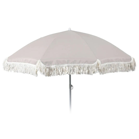 Sonnenschirm UV-Schutz 30+ Strandschirm mit Fransen Balkonschirm Schirm Ø 155 cm Hellgrau