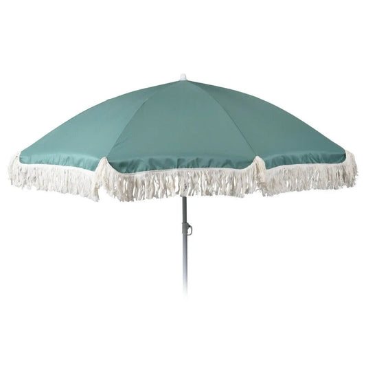 Sonnenschirm UV-Schutz 30+ Strandschirm mit Fransen Balkonschirm Schirm Ø 155 cm Kiefergrün