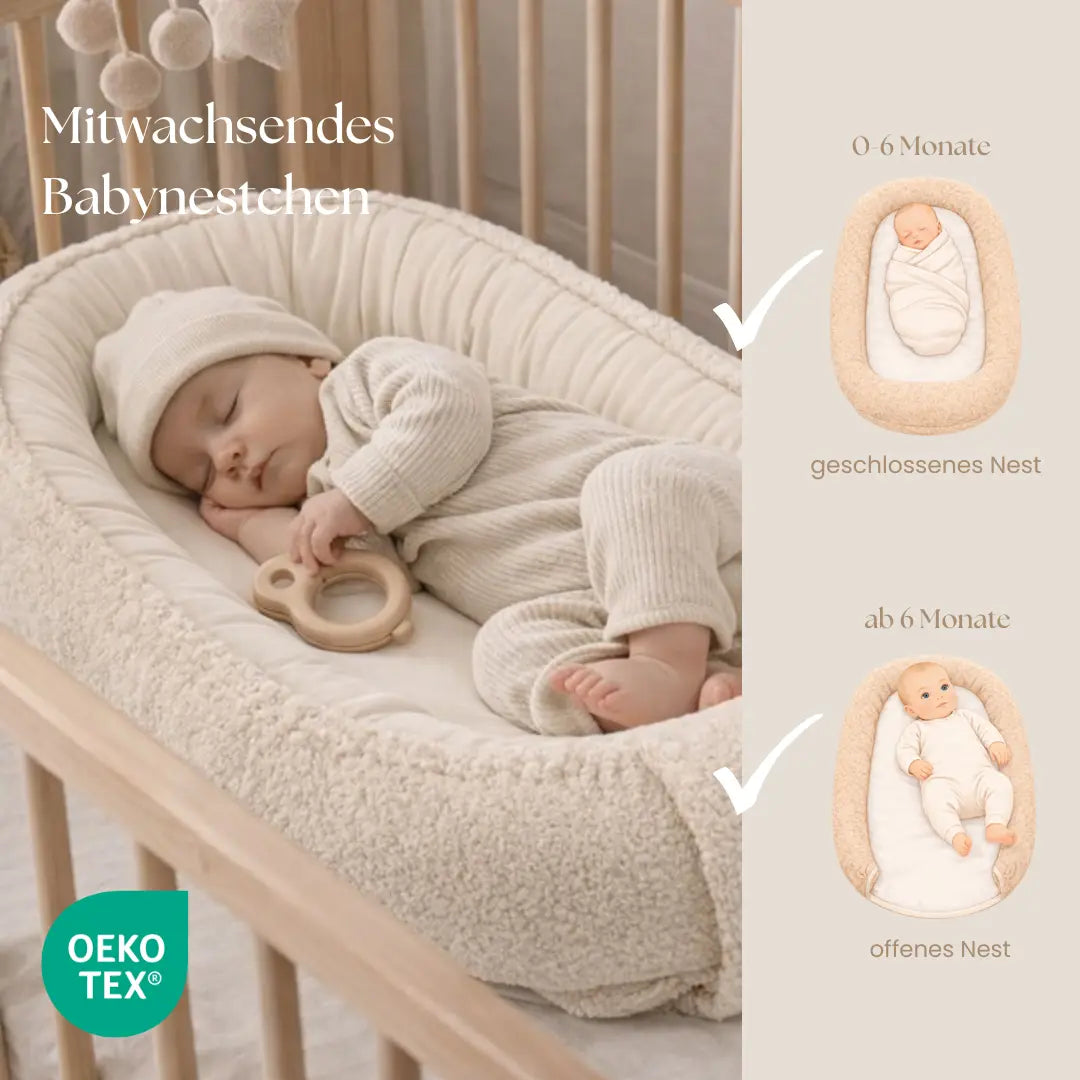 Babynest Bouclé beige – kuschelig & mitwachsend