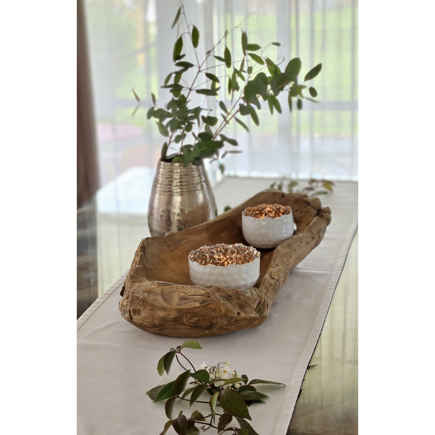 Dekoschale Naturschale Teak Holz lang 60 cm Schale braun massiv stabil Obstschale XL