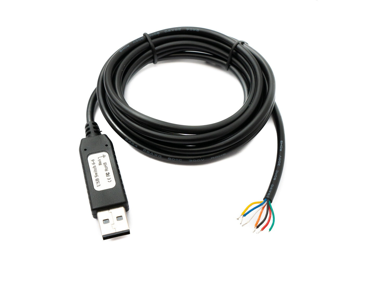 PCsensor USB 2.0 Kabel 2 m Typ A 7 Pin Pigtail Draht in Schwarz
