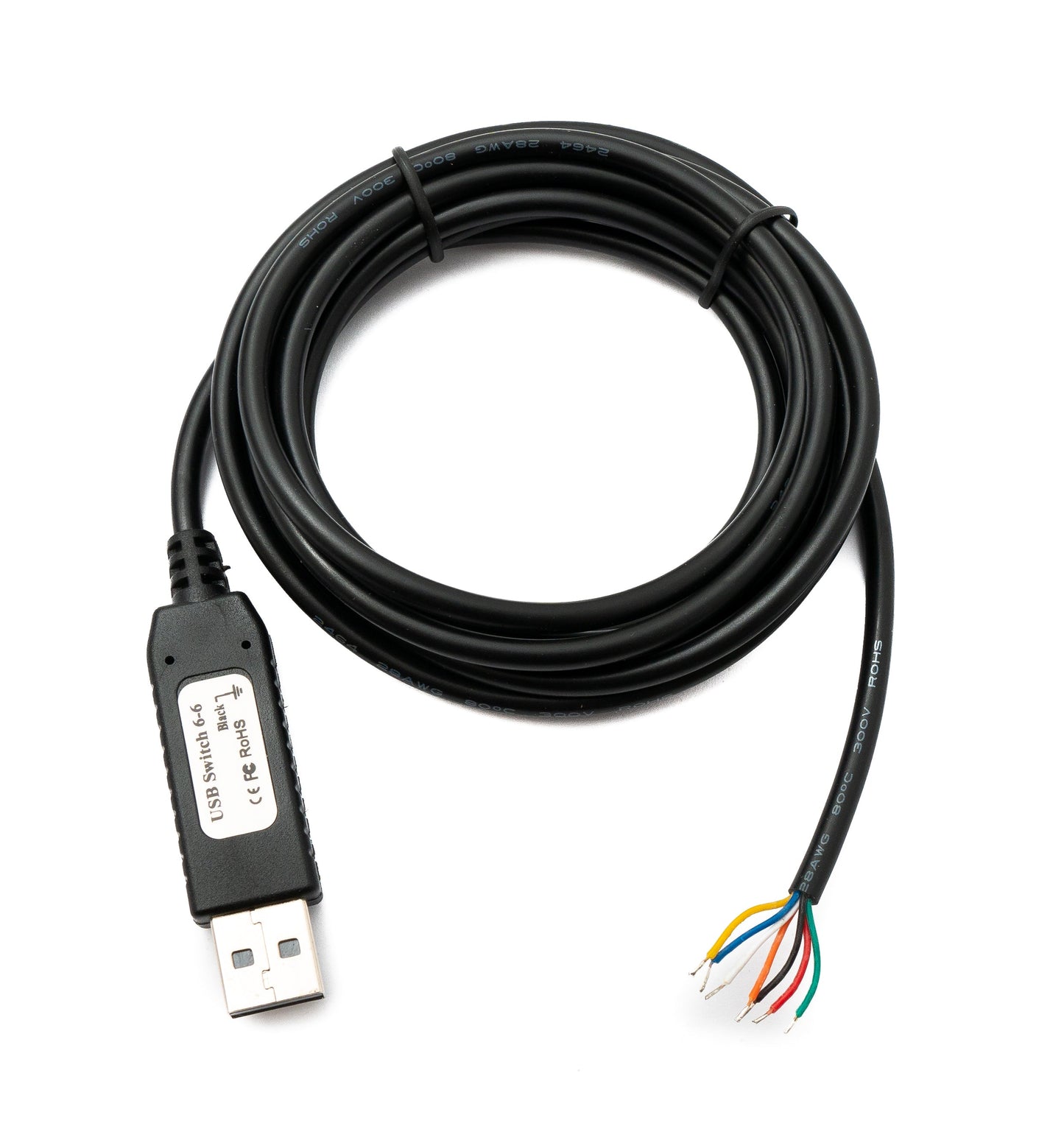 PCsensor USB 2.0 Kabel 2 m Typ A 7 Pin Pigtail Draht in Schwarz