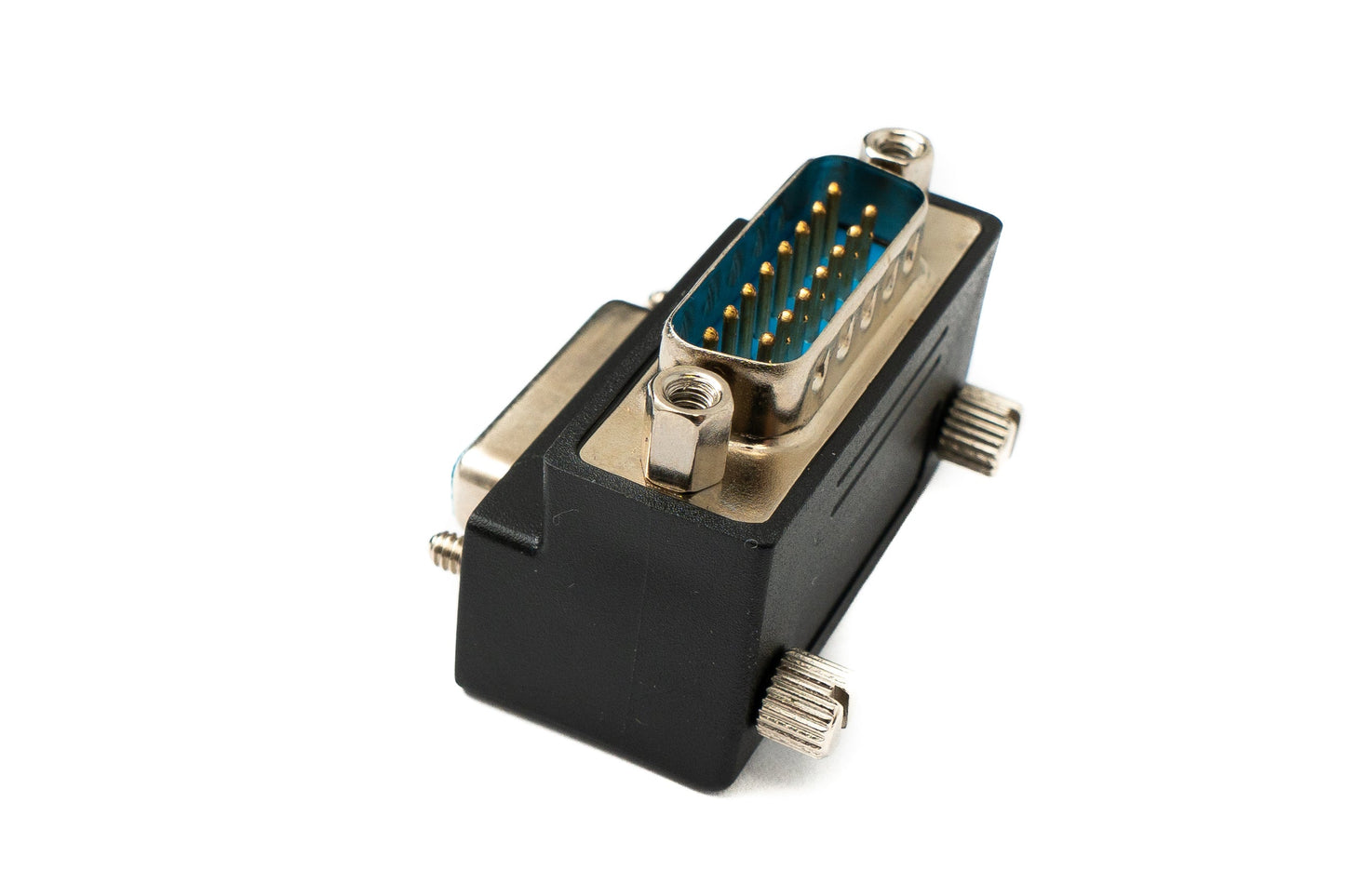 SYSTEM-S DB15 Adapter DSUB 15 Pin Stecker zu Buchse 90° Winkel Schraube Kabel in Schwarz
