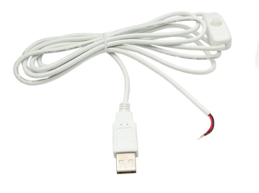 SYSTEM-S USB 2.0 Kabel 100 cm Typ A Stecker zu 2 Pin Pigtail vorgezinnt Draht Schalter Weiß