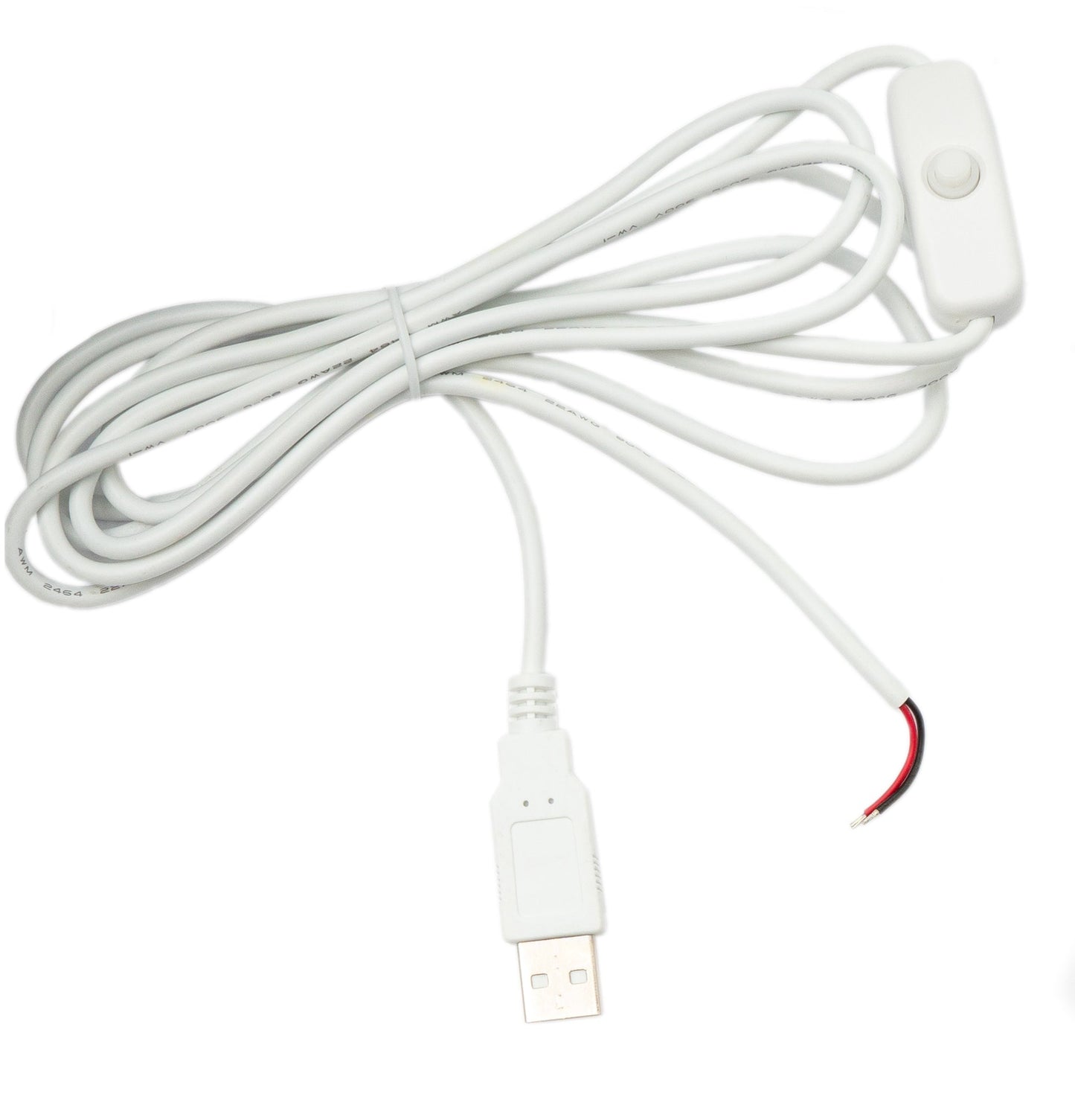 SYSTEM-S USB 2.0 Kabel 100 cm Typ A Stecker zu 2 Pin Pigtail vorgezinnt Draht Schalter Weiß