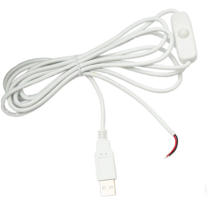 SYSTEM-S USB 2.0 Kabel 100 cm Typ A Stecker zu 2 Pin Pigtail vorgezinnt Draht Schalter Weiß