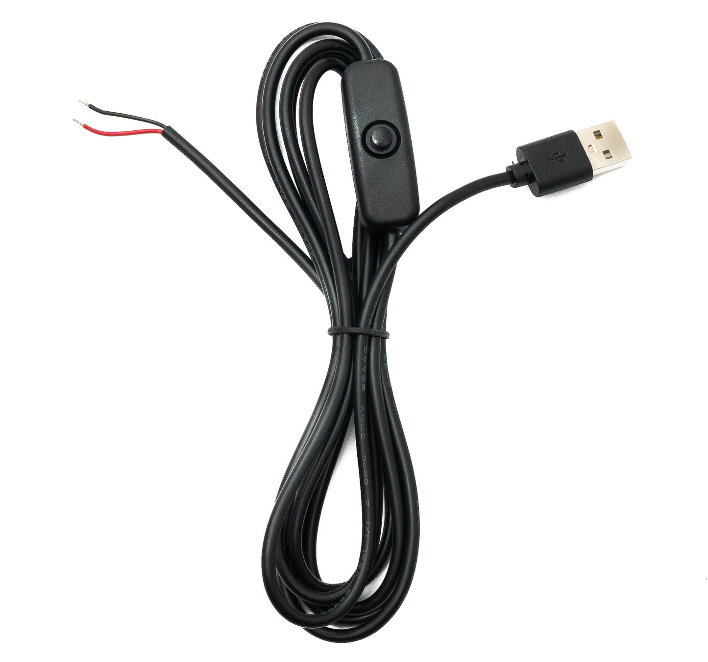 SYSTEM-S USB 2.0 Kabel 100 cm Typ A Stecker zu 2 Pin Pigtail vorgezinnt Draht Schalter Schwarz