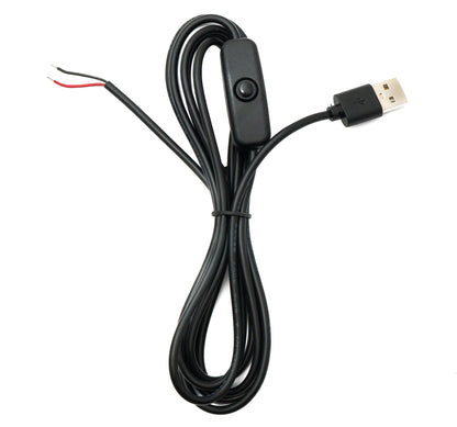 SYSTEM-S USB 2.0 Kabel 100 cm Typ A Stecker zu 2 Pin Pigtail vorgezinnt Draht Schalter Schwarz